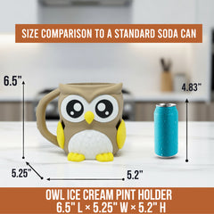 OddBall Owl - Cute Animal Ice Cream Pint Holder or Ramen Noodle Bowl