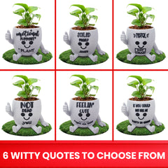 Thumbs Up Succulent Pot With Witty Quotes | Quirky Indoor Plant Pot Gift For Friend | Funny Plant Pot 4.75in Wide | Office Colleague Gift