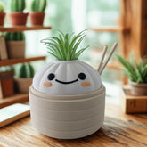 Cute Kawaii Succulent Plant Pot | Happy Kawaii Dim Sum Planter | Kawaii Dumpling Planter | Gift For Foodie Friend | Kawaii Home Decor