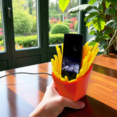 Funny Phone Holder For Desk With Charging Slot | Gift For Foodie Friend | French Fry Theme Gift | Housewarming Gift | Quirky Desk Decor