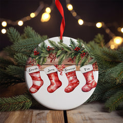 Personalized Christmas Stocking Ornament - Festive Holiday Design - 3” Ceramic Keepsake