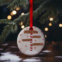 Personalized Family Christmas Ornament - North Pole Signpost Design - 3” Ceramic Keepsake 2024