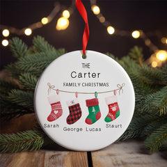 Personalized Family Stocking Christmas Ornament - 3” Ceramic Keepsake 2024