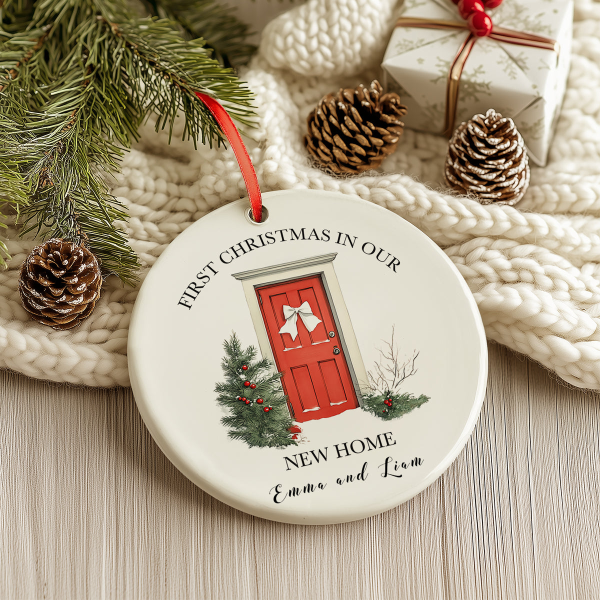 New Home Christmas Ornament 2024 - Personalized 3” Ceramic Decoration - Custom Holiday Keepsake