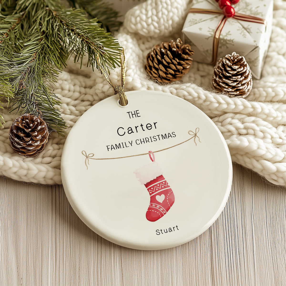 Personalized Family Stocking Christmas Ornament - 3” Ceramic Keepsake 2024