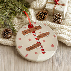 Personalized Family Christmas Ornament - North Pole Signpost Design - 3” Ceramic Keepsake 2024