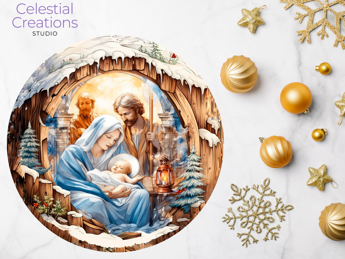 Personalized 3D Nativity Scene Ornament - 3 Inch Ceramic - Christmas Tree Decoration - Customizable Holiday Gift