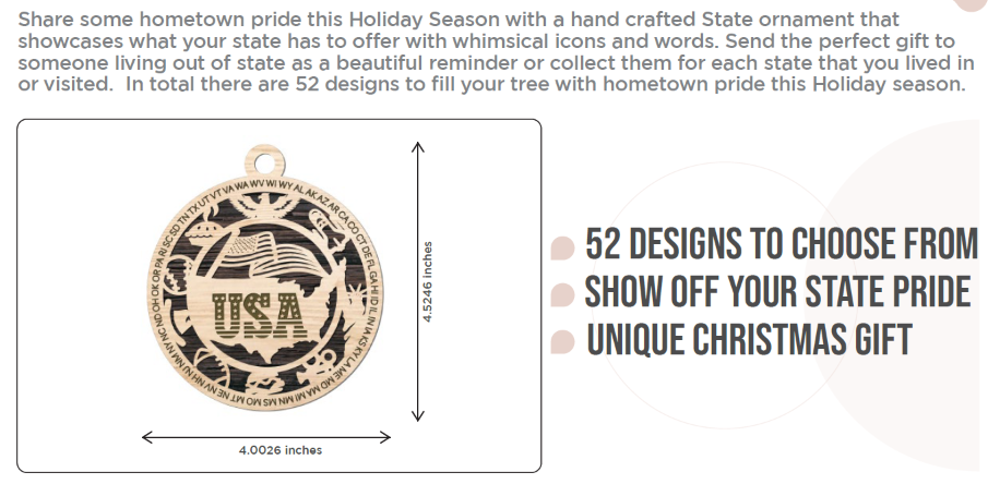 USA 3D State Shape Ornaments - Handcrafted American Made Home Decor Gifts, Unique Travel Souvenirs, State Pride Decor, Gift for Travelers