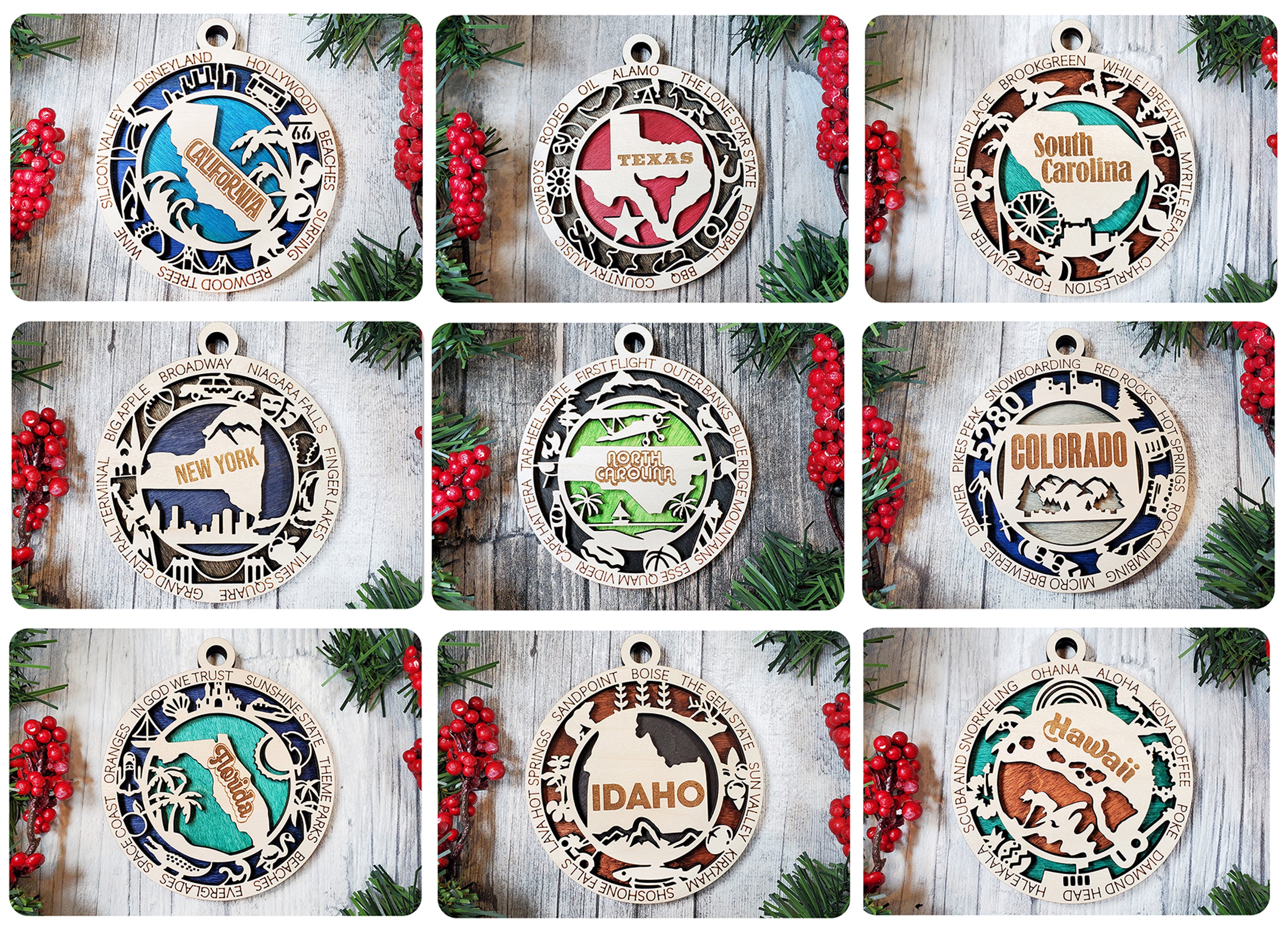 USA 3D State Shape Ornaments - Handcrafted American Made Home Decor Gifts, Unique Travel Souvenirs, State Pride Decor, Gift for Travelers