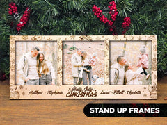 Personalized Triple Photo Frame with Custom Engraved Names – Festive Holiday Display