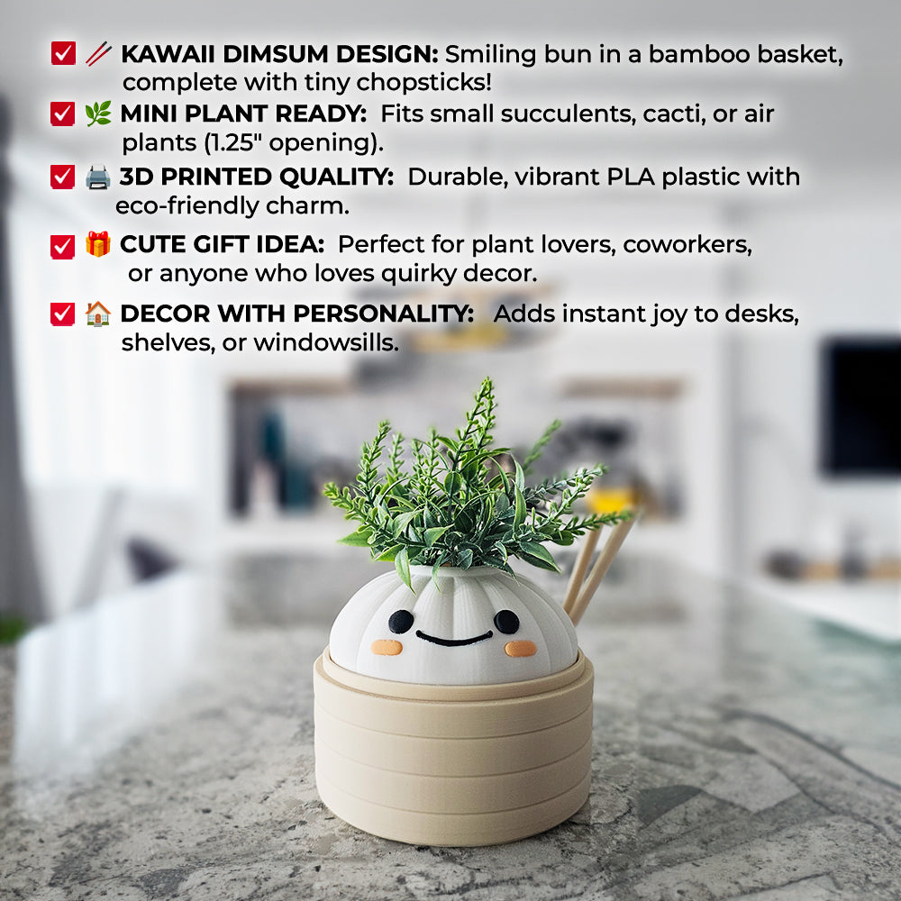 Cute Kawaii Succulent Plant Pot | Happy Kawaii Dim Sum Planter | Kawaii Dumpling Planter | Gift For Foodie Friend | Kawaii Home Decor