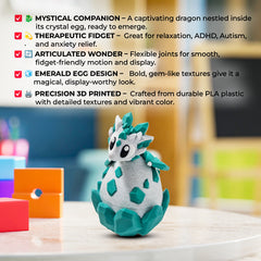 Jade Crystal Dragon and Egg | Articulated Fidget Toy in Emerald Egg