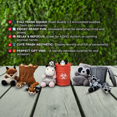 Full Trash Squad Set | 3-Piece Animal Fidget Bundle with Plush Buddy & Display Container