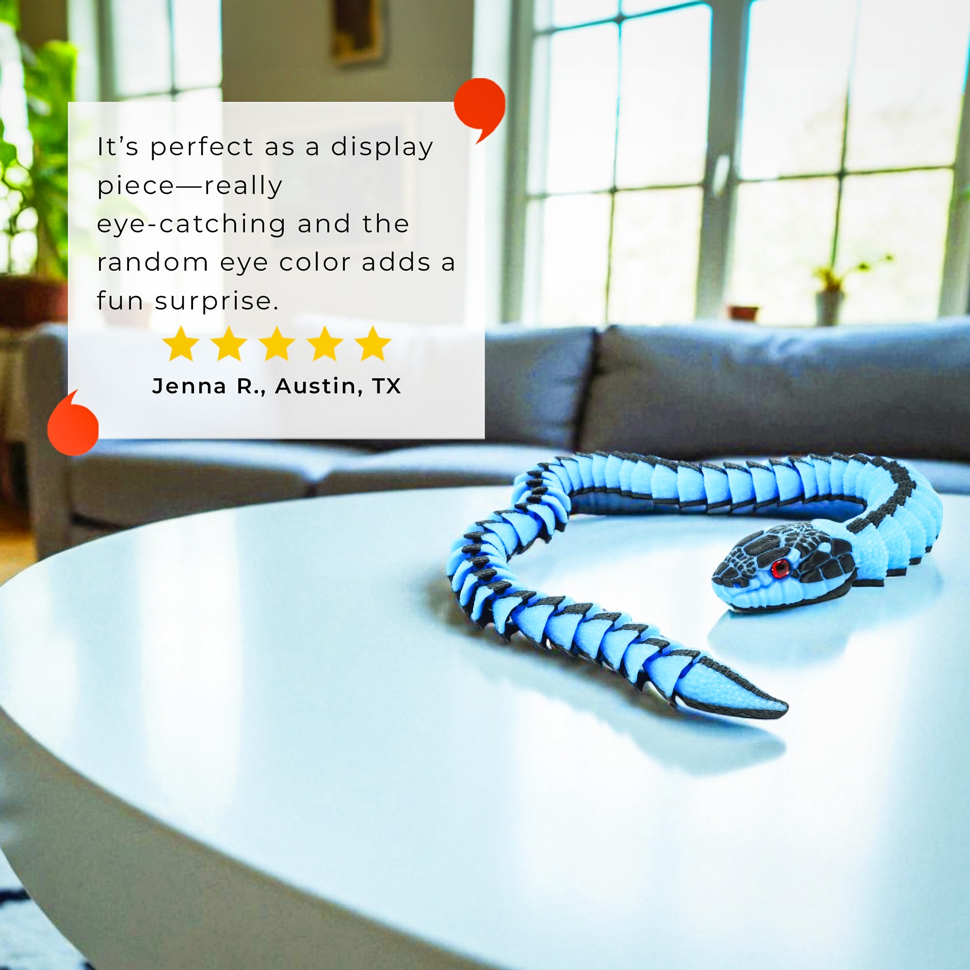 Glow-in-the-Dark Garter Snake | 3D Printed Serpent Figurine