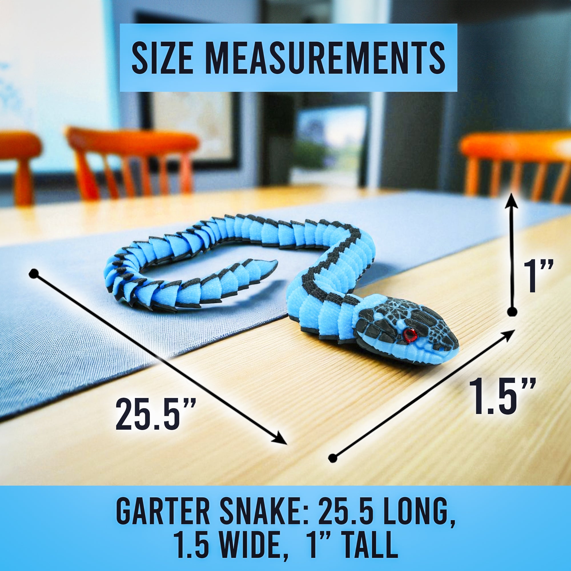 Glow-in-the-Dark Garter Snake | 3D Printed Serpent Figurine