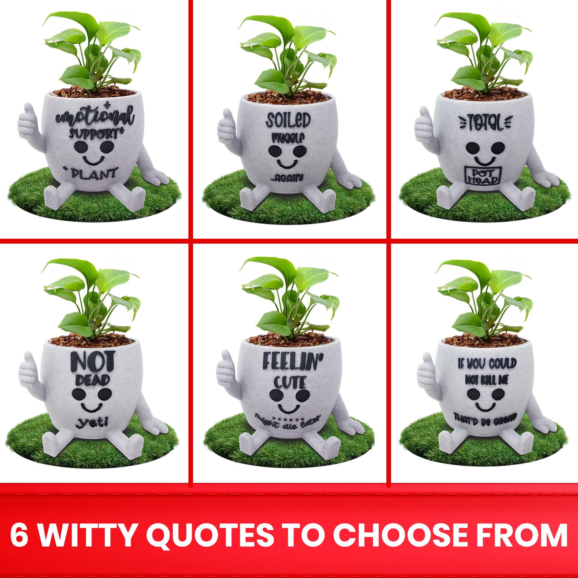 Thumbs Up Succulent Pot With Witty Quotes | Quirky Indoor Plant Pot Gift For Friend | Funny Plant Pot 4.75in Wide | Office Colleague Gift