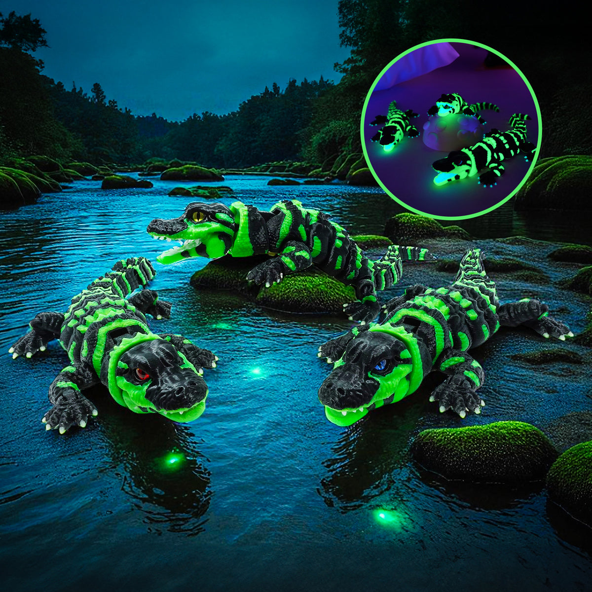 Glow-in-the-Dark Articulated Alligator – Emerald Warden of the Shadows