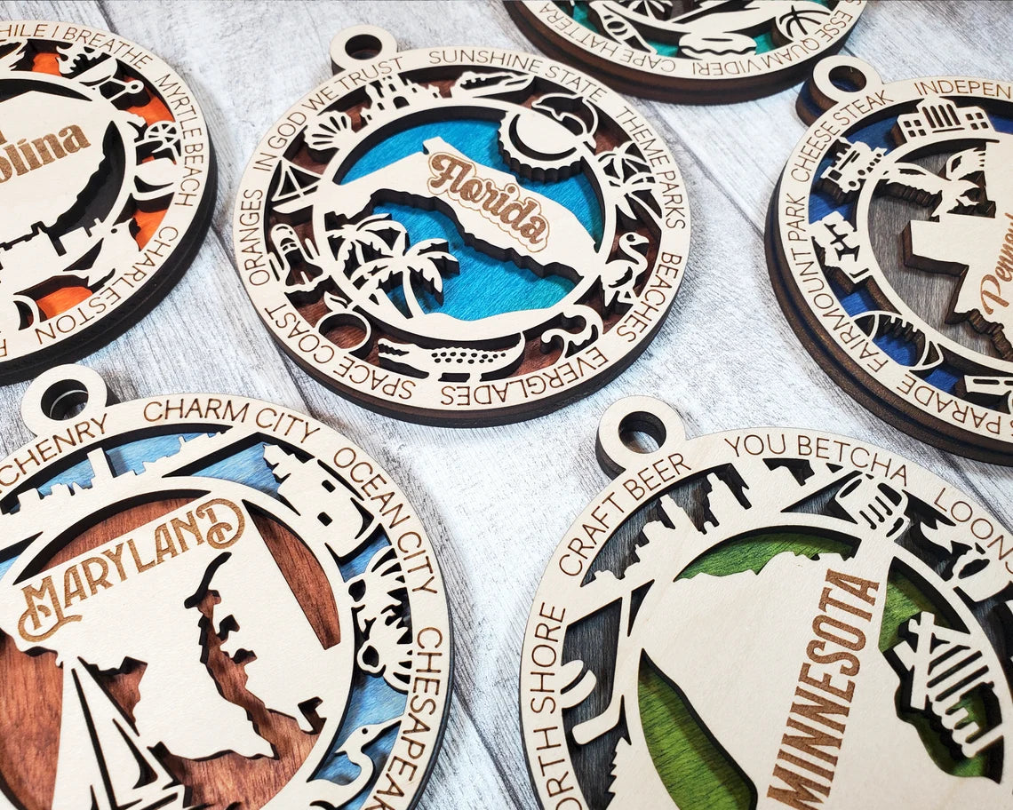 USA 3D State Shape Ornaments - Handcrafted American Made Home Decor Gifts, Unique Travel Souvenirs, State Pride Decor, Gift for Travelers