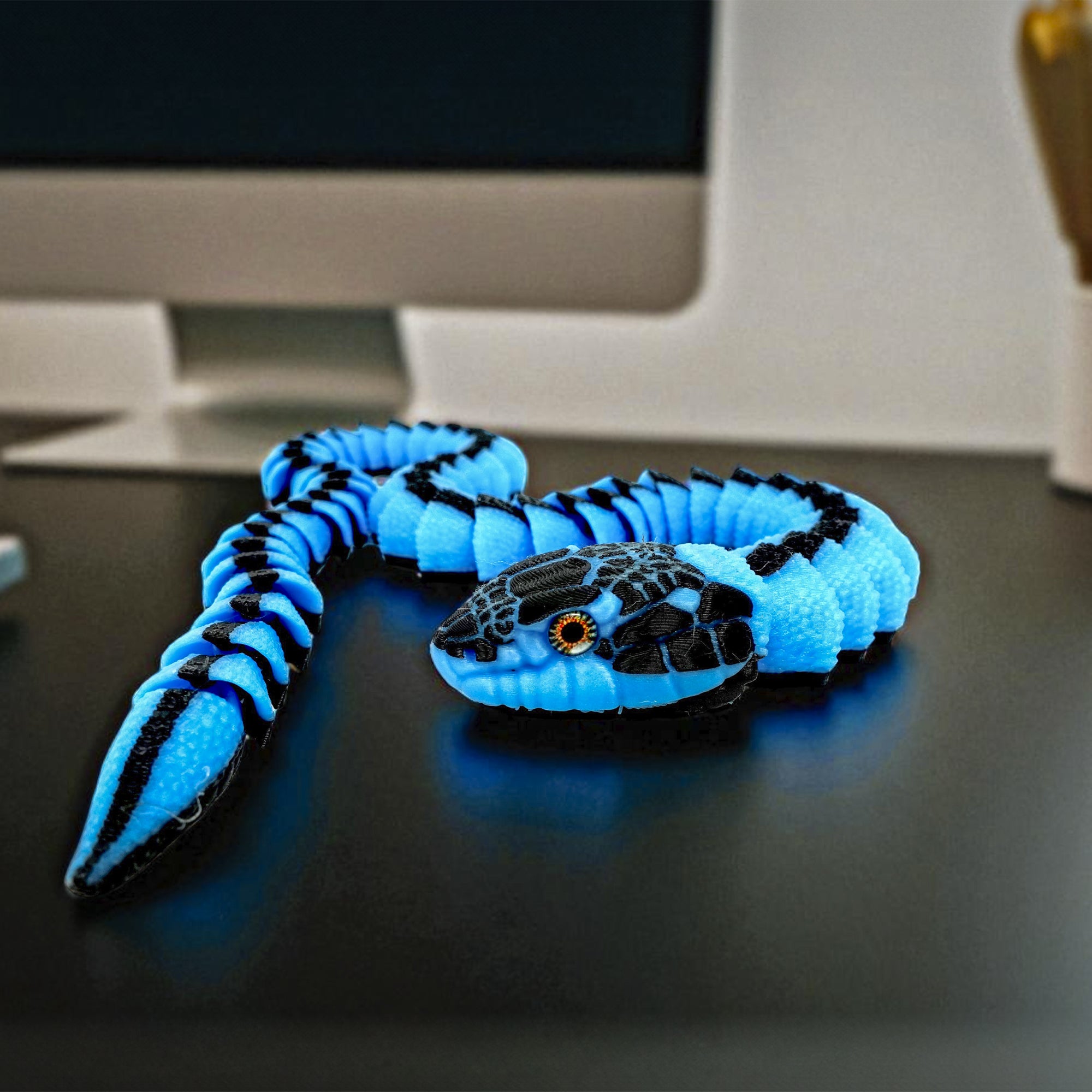 Glow-in-the-Dark Garter Snake | 3D Printed Serpent Figurine