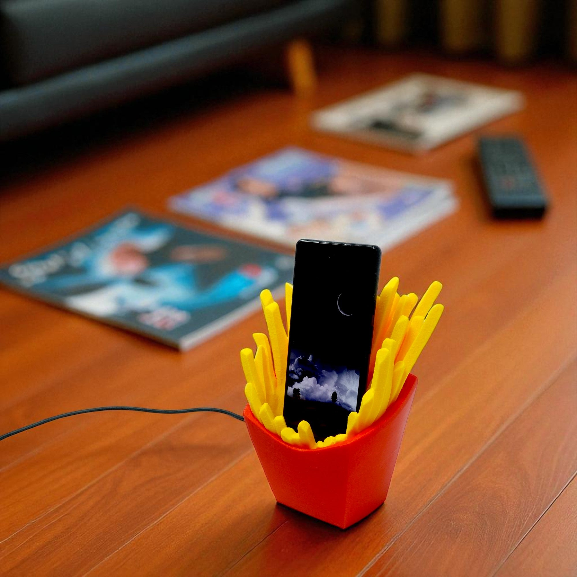 Funny Phone Holder For Desk With Charging Slot | Gift For Foodie Friend | French Fry Theme Gift | Housewarming Gift | Quirky Desk Decor