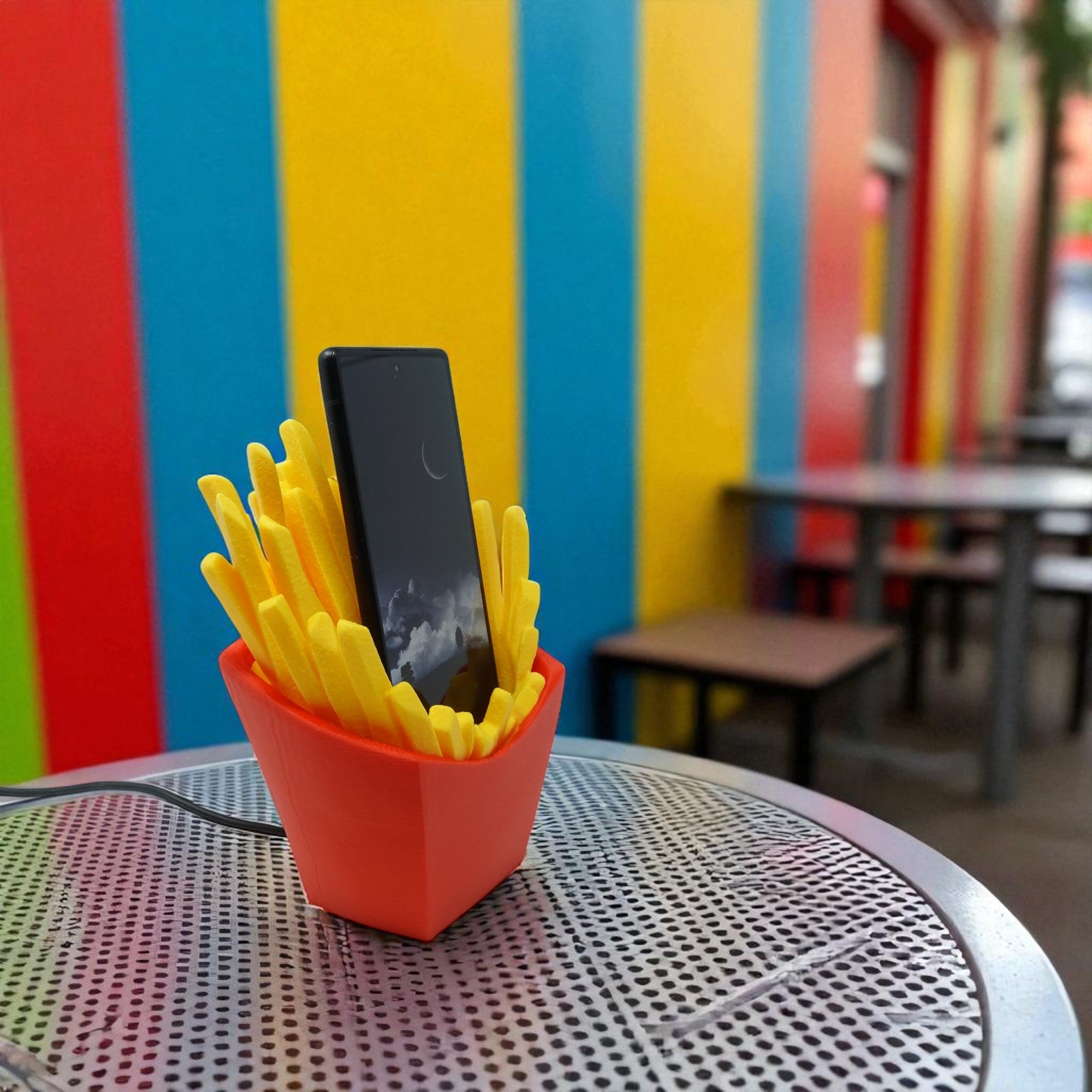 Funny Phone Holder For Desk With Charging Slot | Gift For Foodie Friend | French Fry Theme Gift | Housewarming Gift | Quirky Desk Decor