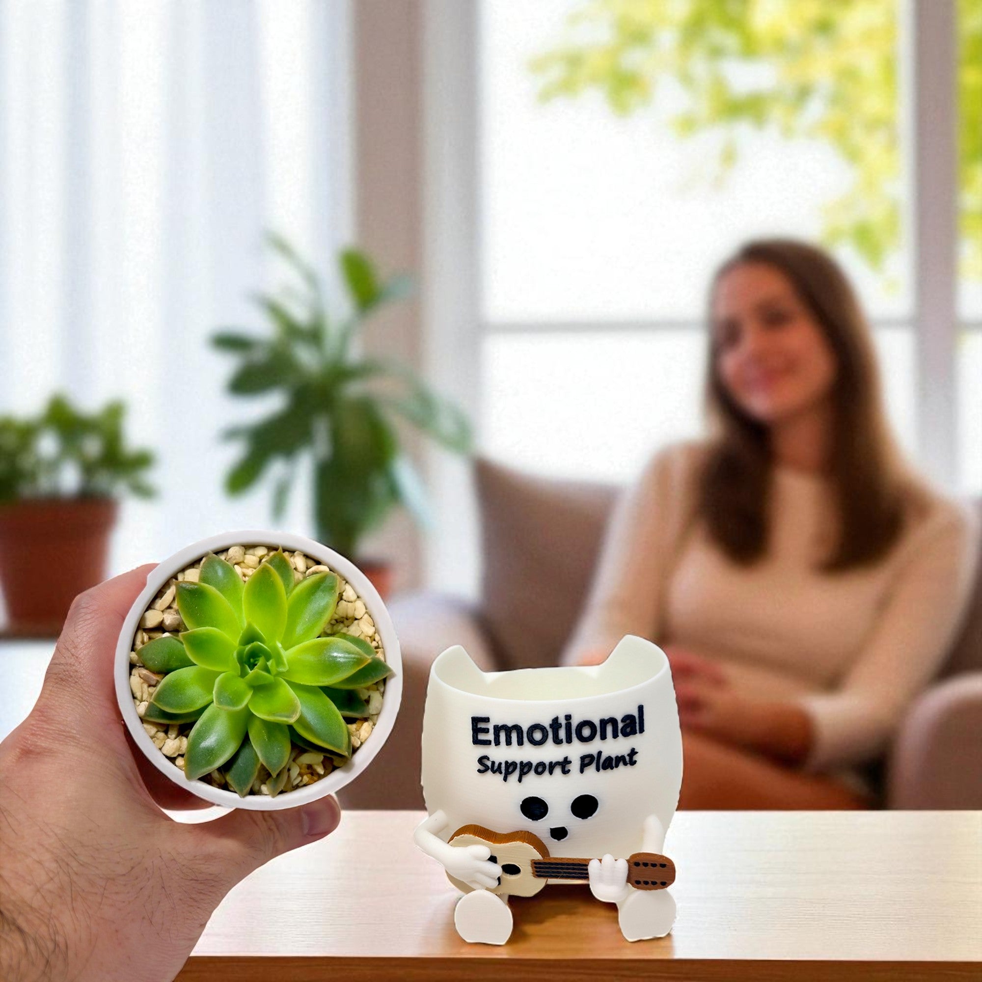 Cute Emotional Support Planter | Funny Head Pot for Succulents | Kawaii Home Office Decor | Funky 3D Printed Gift for Plant Lovers