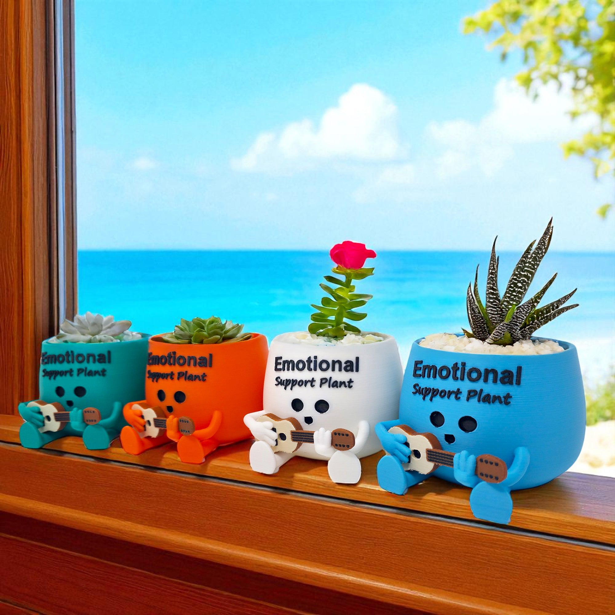 Cute Emotional Support Planter | Funny Head Pot for Succulents | Kawaii Home Office Decor | Funky 3D Printed Gift for Plant Lovers