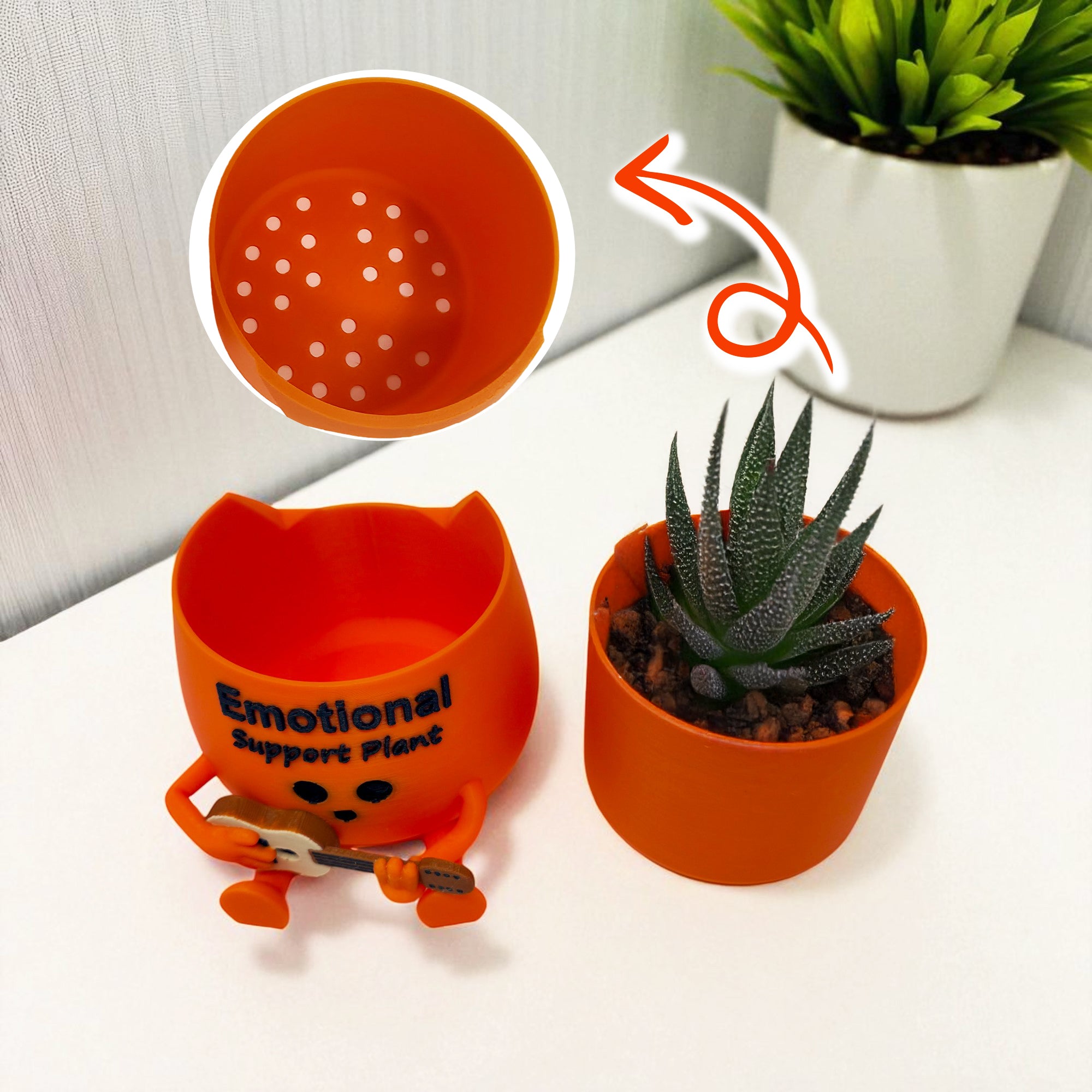 Cute Emotional Support Planter | Funny Head Pot for Succulents | Kawaii Home Office Decor | Funky 3D Printed Gift for Plant Lovers
