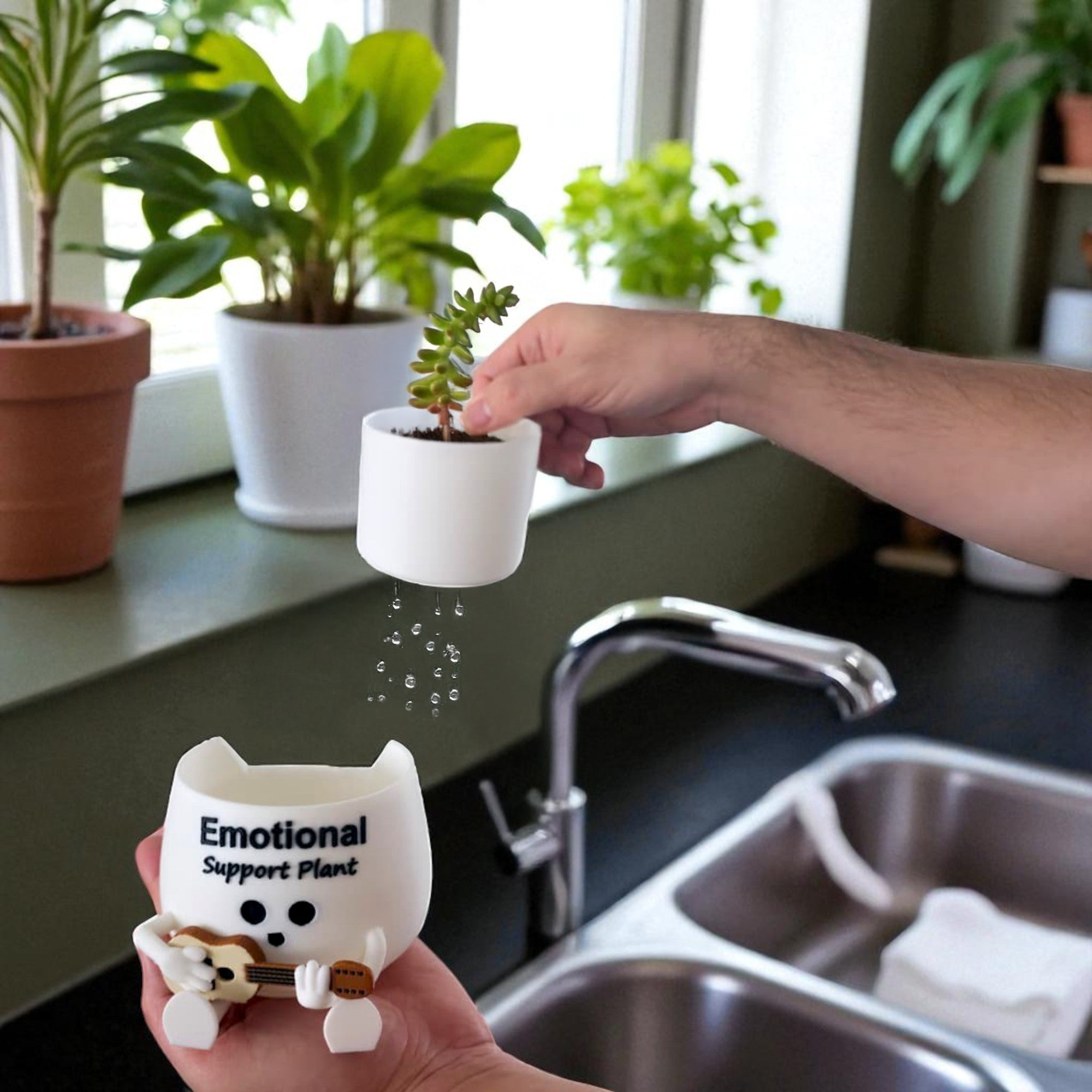 Cute Emotional Support Planter | Funny Head Pot for Succulents | Kawaii Home Office Decor | Funky 3D Printed Gift for Plant Lovers