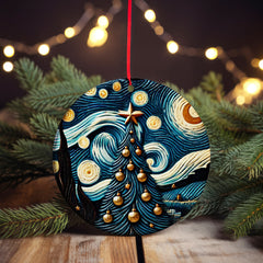 Christmas 2024 Ornament - Round Ceramic Xmas Tree Decoration, Heirloom Keepsake & Holiday Gift Idea - 3 Inch Ceramic Glass