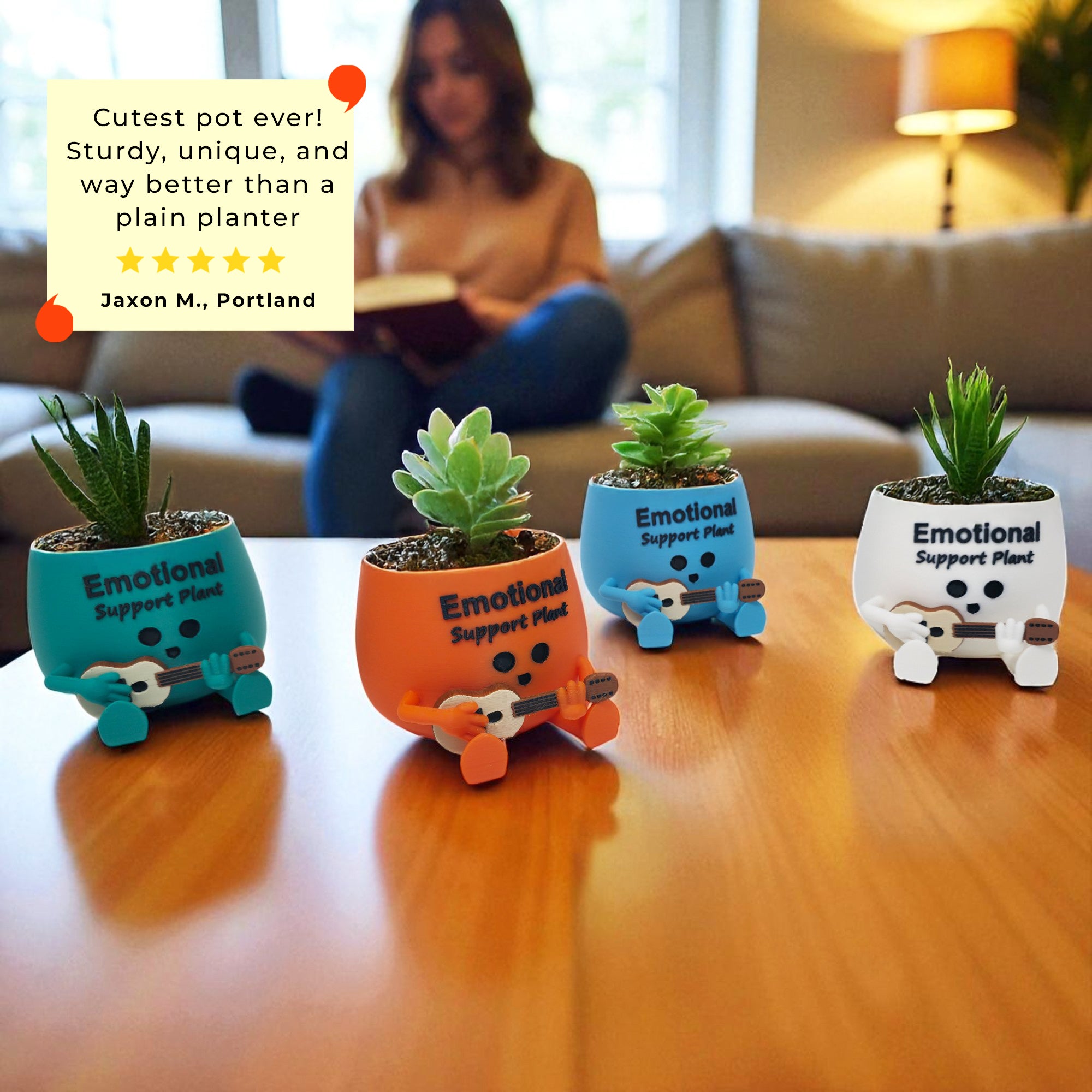 Cute Emotional Support Planter | Funny Head Pot for Succulents | Kawaii Home Office Decor | Funky 3D Printed Gift for Plant Lovers