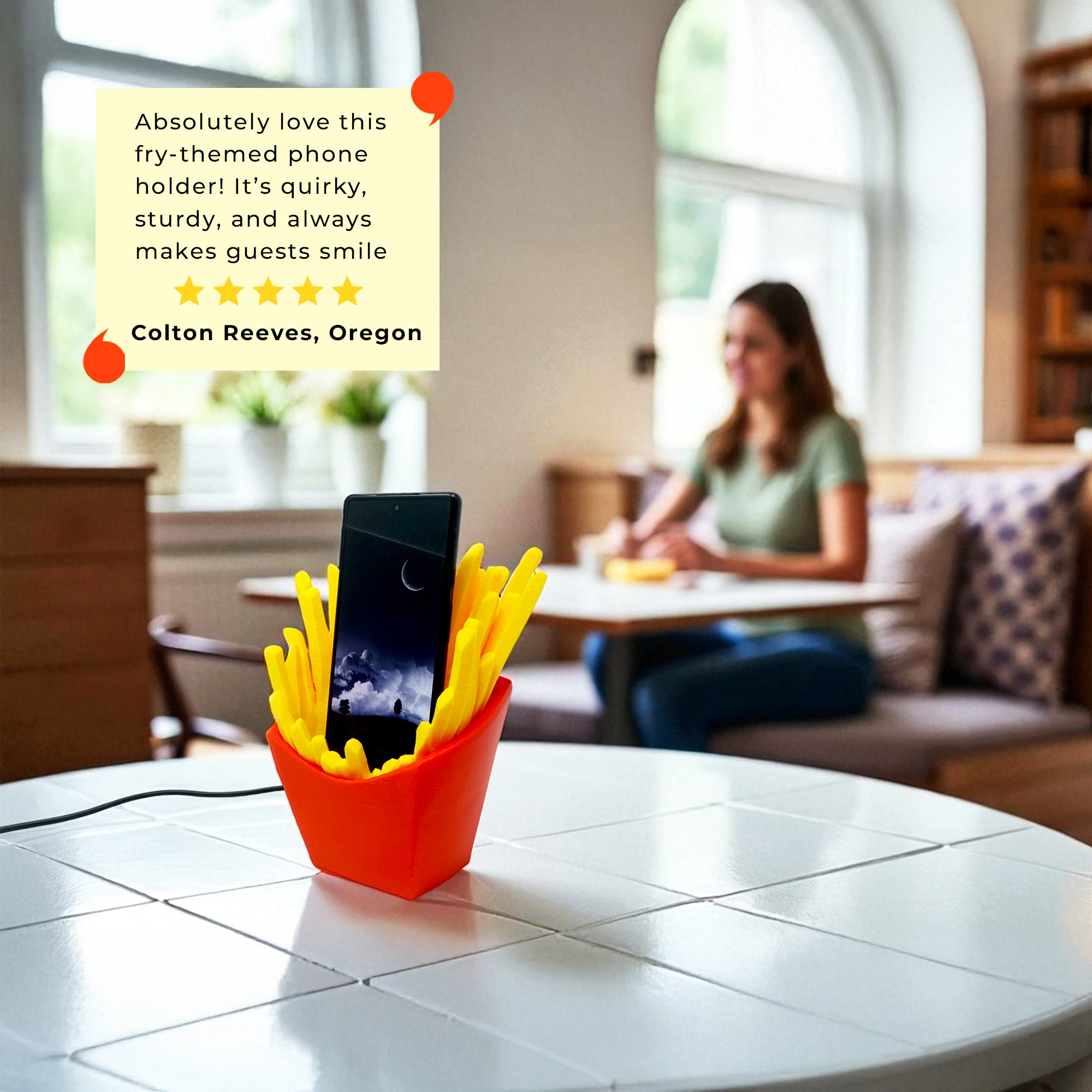 Funny Phone Holder For Desk With Charging Slot | Gift For Foodie Friend | French Fry Theme Gift | Housewarming Gift | Quirky Desk Decor
