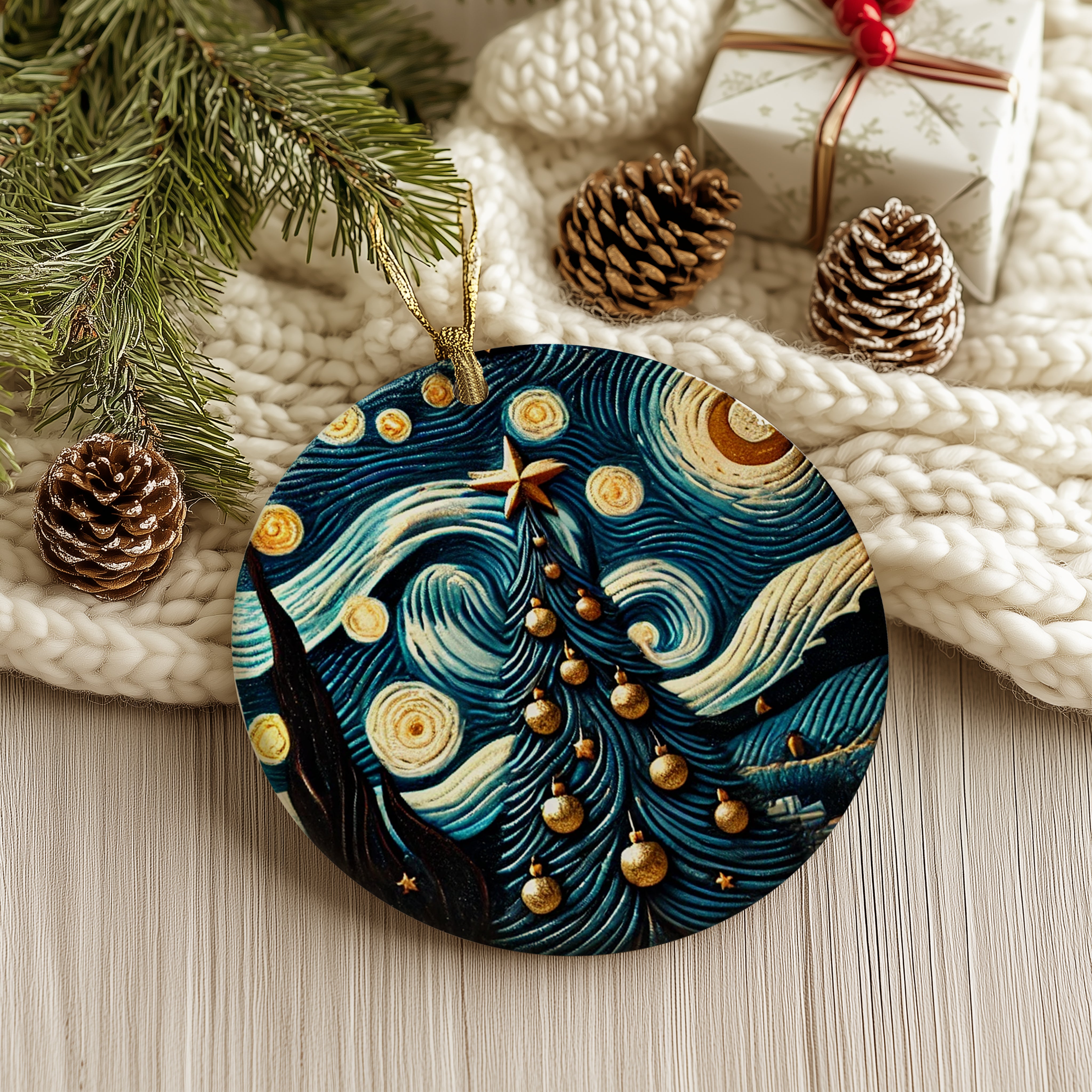 Christmas 2024 Ornament - Round Ceramic Xmas Tree Decoration, Heirloom Keepsake & Holiday Gift Idea - 3 Inch Ceramic Glass