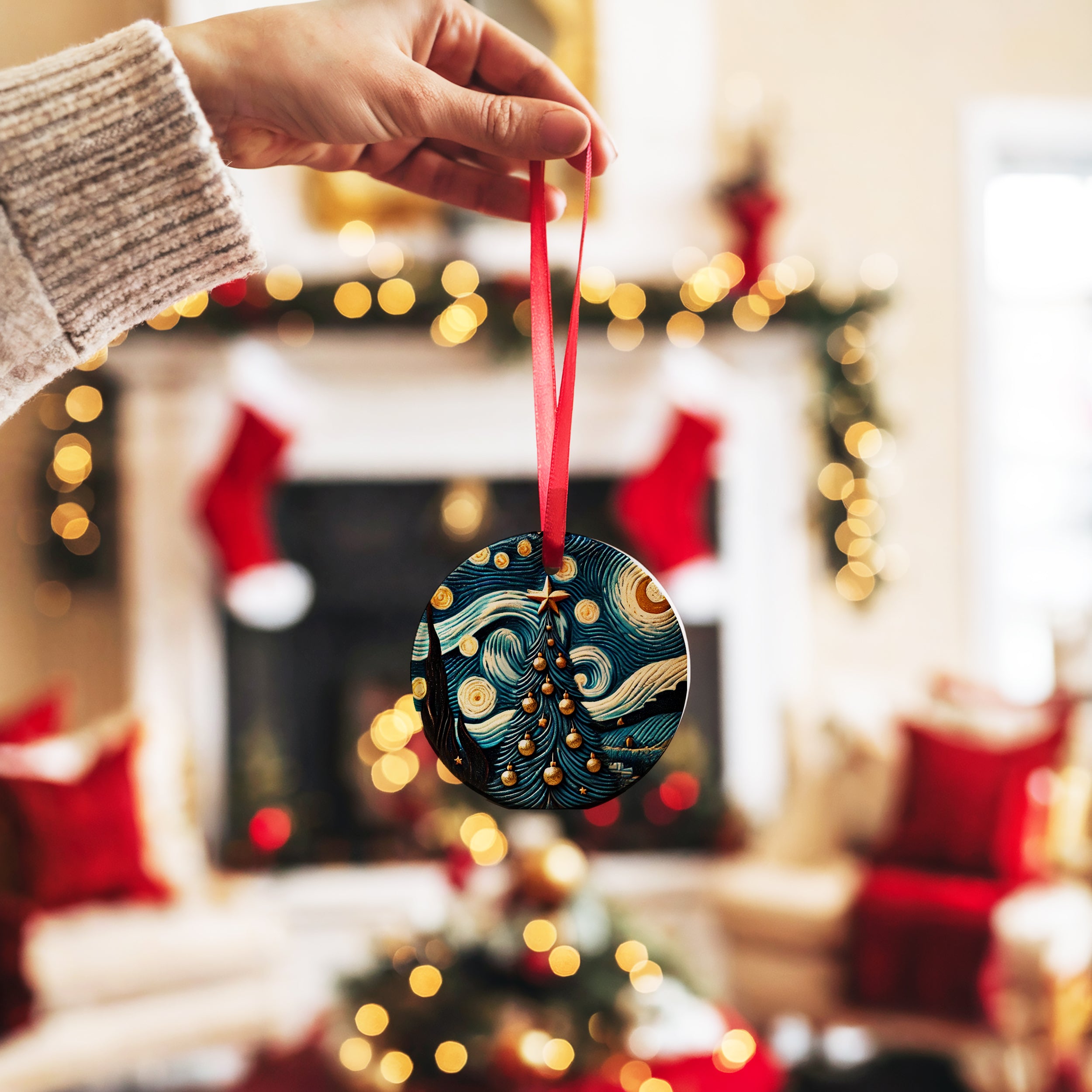 Christmas 2024 Ornament - Round Ceramic Xmas Tree Decoration, Heirloom Keepsake & Holiday Gift Idea - 3 Inch Ceramic Glass