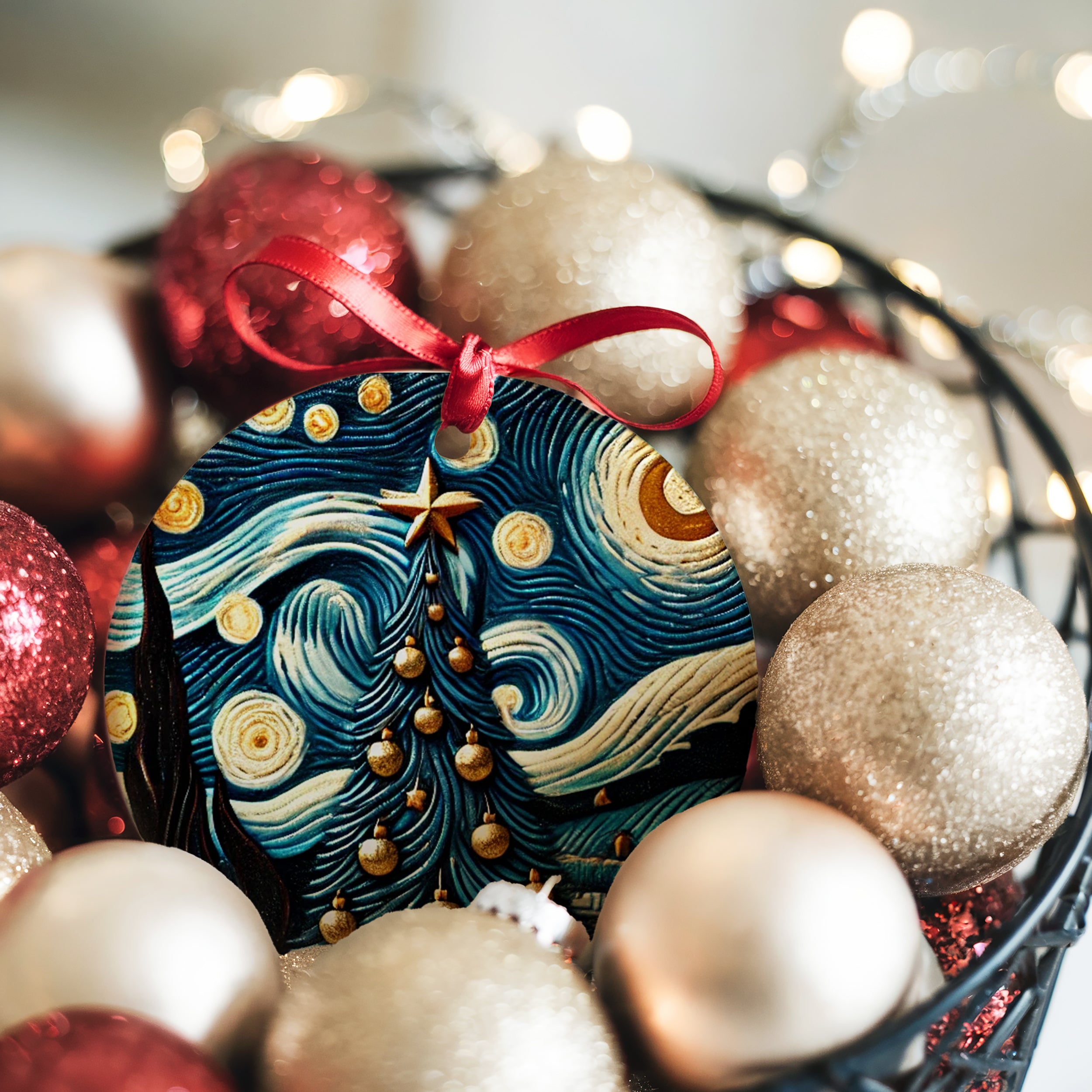 Christmas 2024 Ornament - Round Ceramic Xmas Tree Decoration, Heirloom Keepsake & Holiday Gift Idea - 3 Inch Ceramic Glass